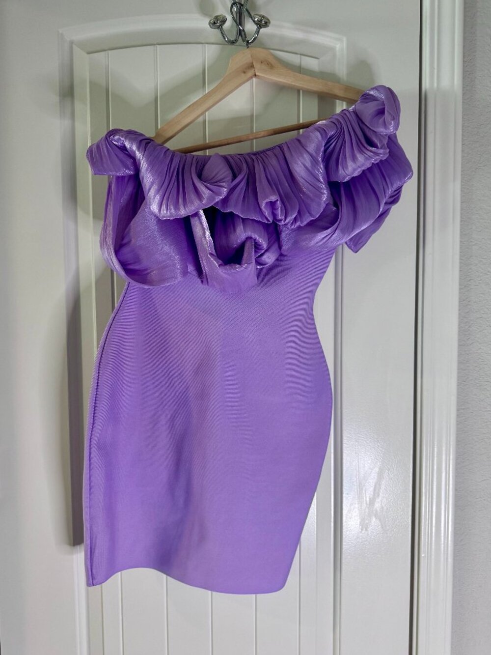 Lavender One-Shoulder Ruffle Cocktail Dress | Lilac Bodycon Party Dress - Picture 2 of 2